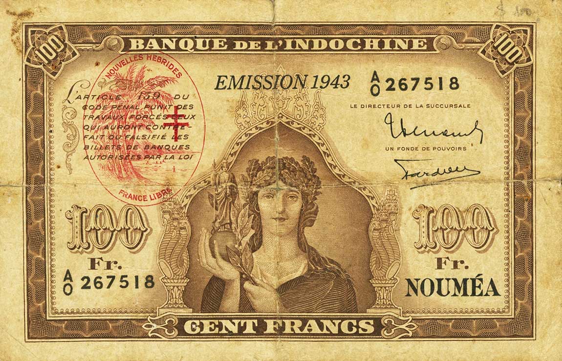 Front of New Hebrides p11: 100 Francs from 1946