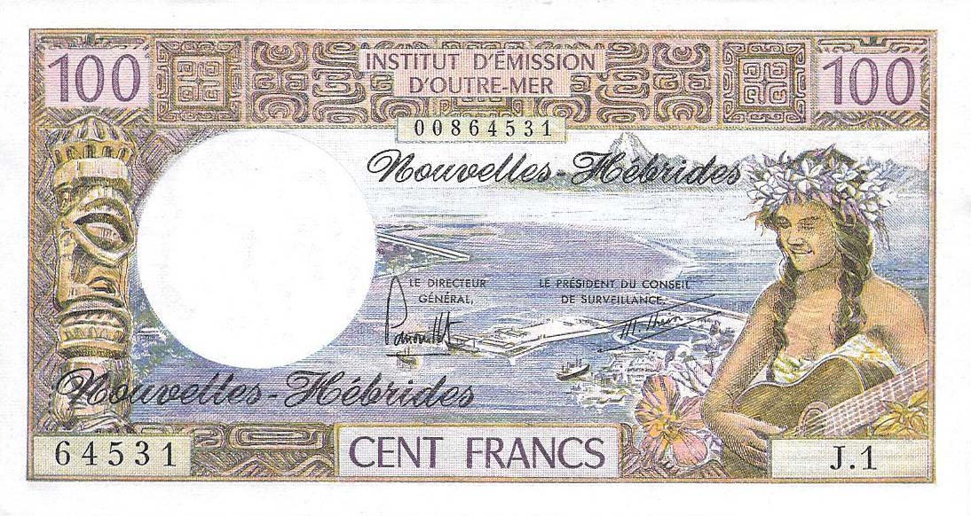 Front of New Hebrides p18c: 100 Francs from 1975