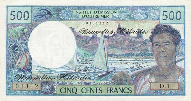 Front of New Hebrides p19b: 500 Francs from 1979