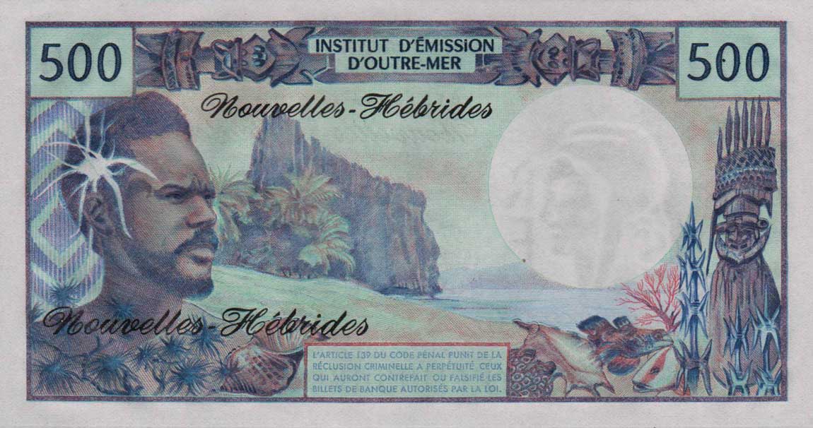 Back of New Hebrides p19c: 500 Francs from 1979