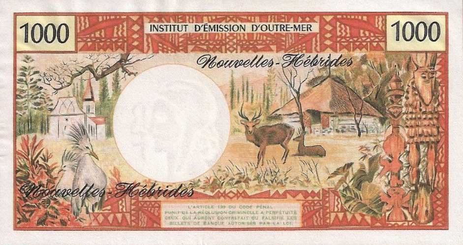 Back of New Hebrides p20a: 1000 Francs from 1970