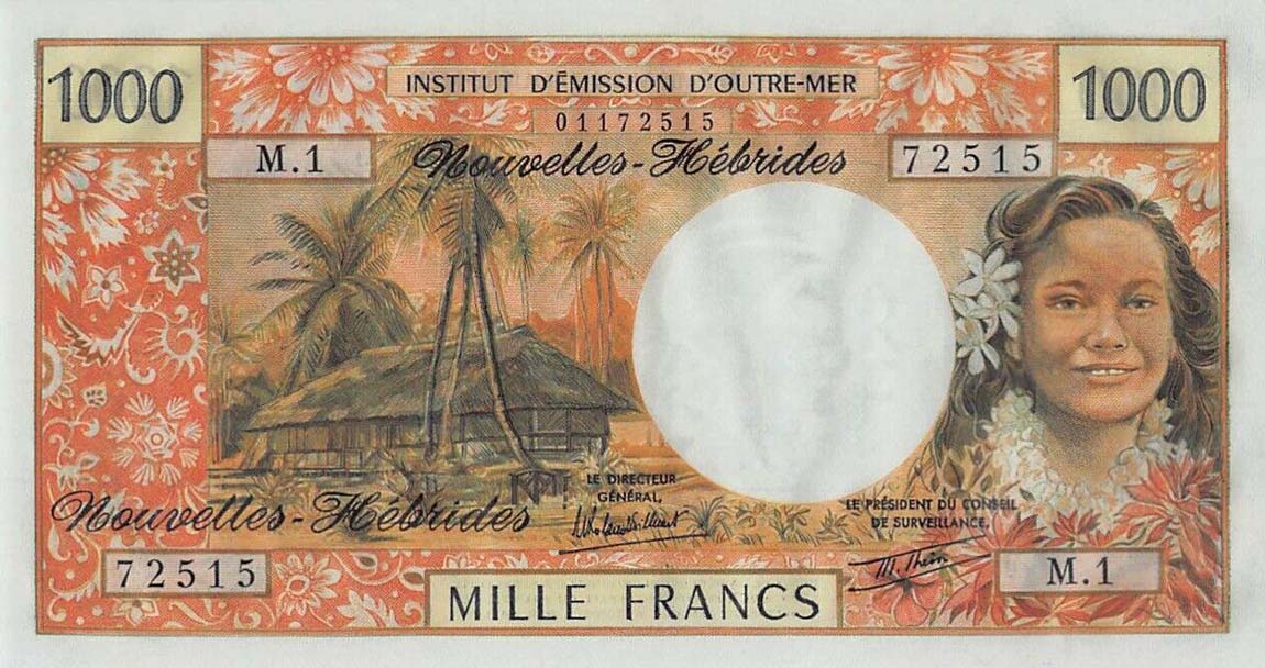 Front of New Hebrides p20c: 1000 Francs from 1979