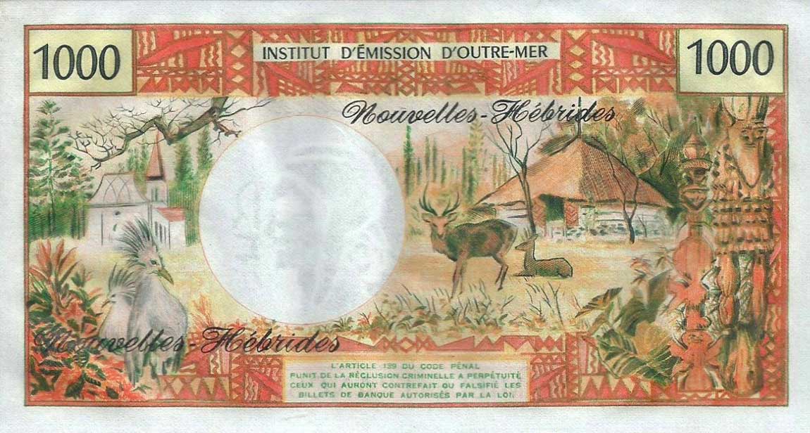 Back of New Hebrides p3A: 500 Francs from 1943