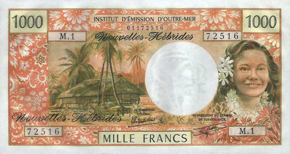 Front of New Hebrides p3A: 500 Francs from 1943