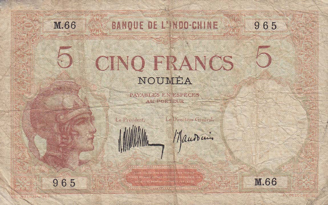Front of New Hebrides p4a: 5 Francs from 1941