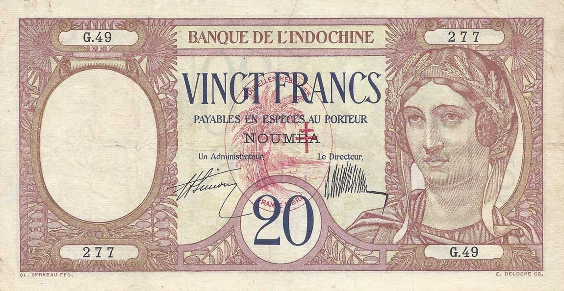 Front of New Hebrides p6: 20 Francs from 1941