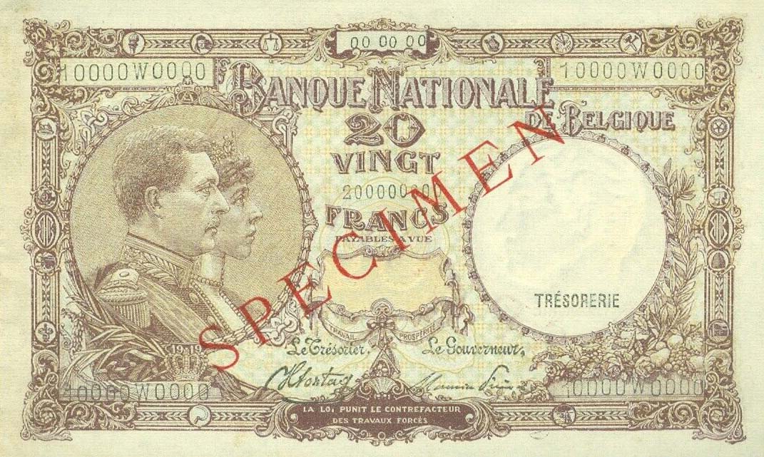 Front of Belgium p111s: 20 Francs from 1940