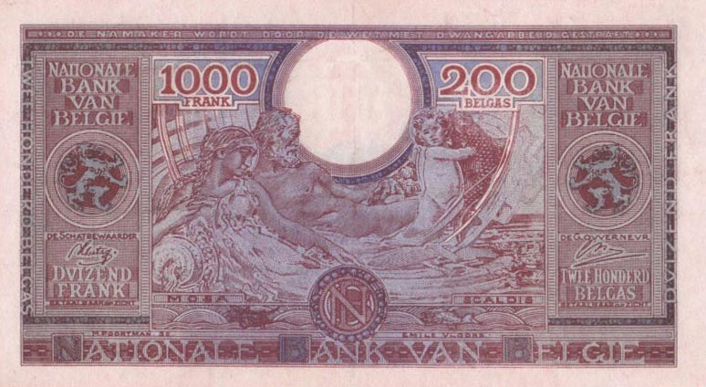 Back of Belgium p125: 1000 Francs from 1943