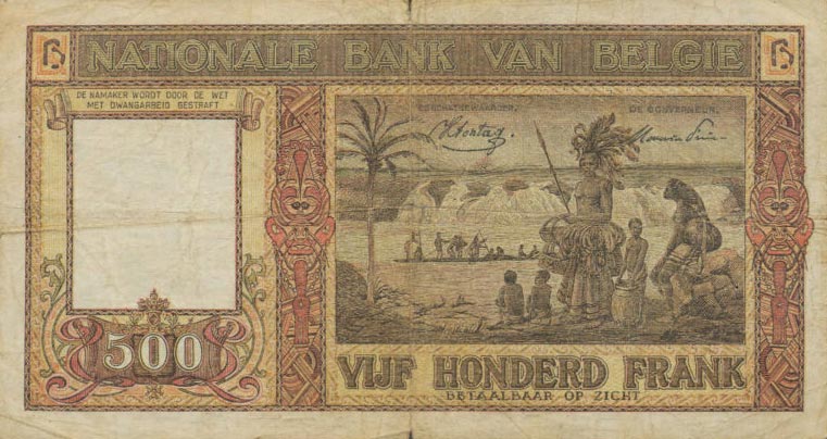 Back of Belgium p127a: 500 Francs from 1944