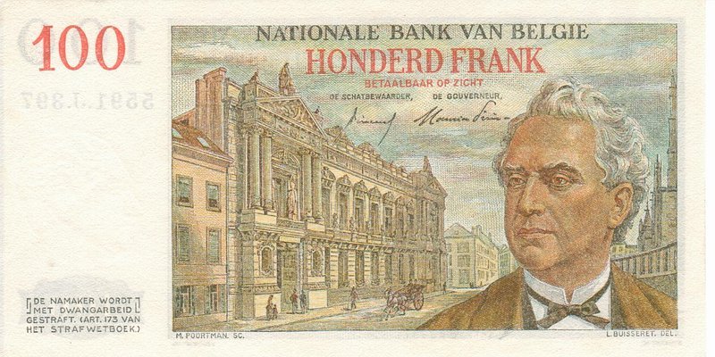 Back of Belgium p129b: 100 Francs from 1953