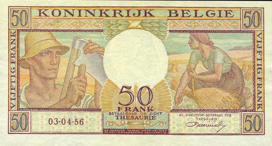 Back of Belgium p133b: 50 Francs from 1956