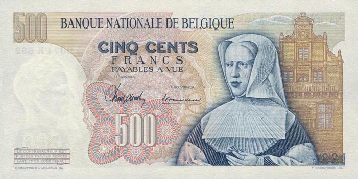 Back of Belgium p135a: 500 Francs from 1961