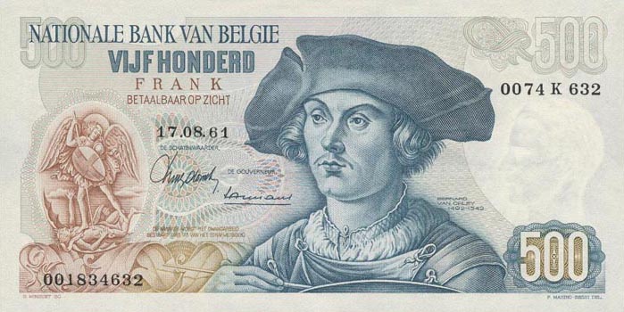 Front of Belgium p135a: 500 Francs from 1961