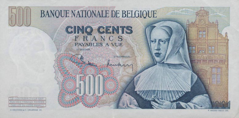 Back of Belgium p135b: 500 Francs from 1961