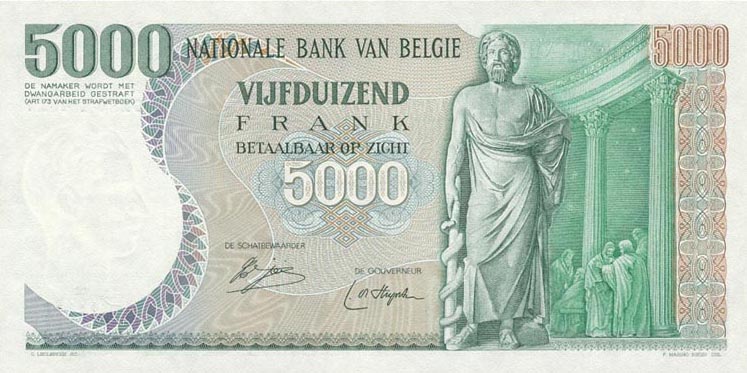 Back of Belgium p137a: 5000 Francs from 1971