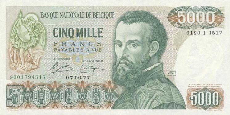 Front of Belgium p137a: 5000 Francs from 1971