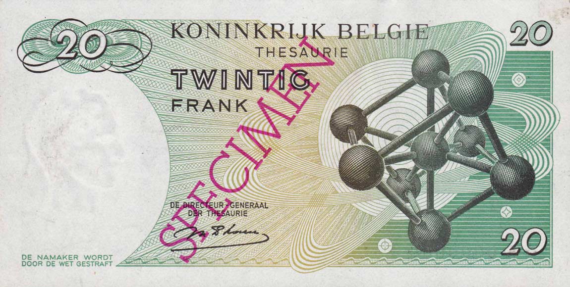 Back of Belgium p138s: 20 Francs from 1964