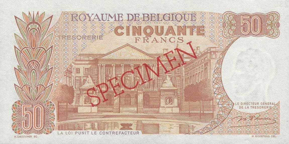 Back of Belgium p139s: 50 Francs from 1966