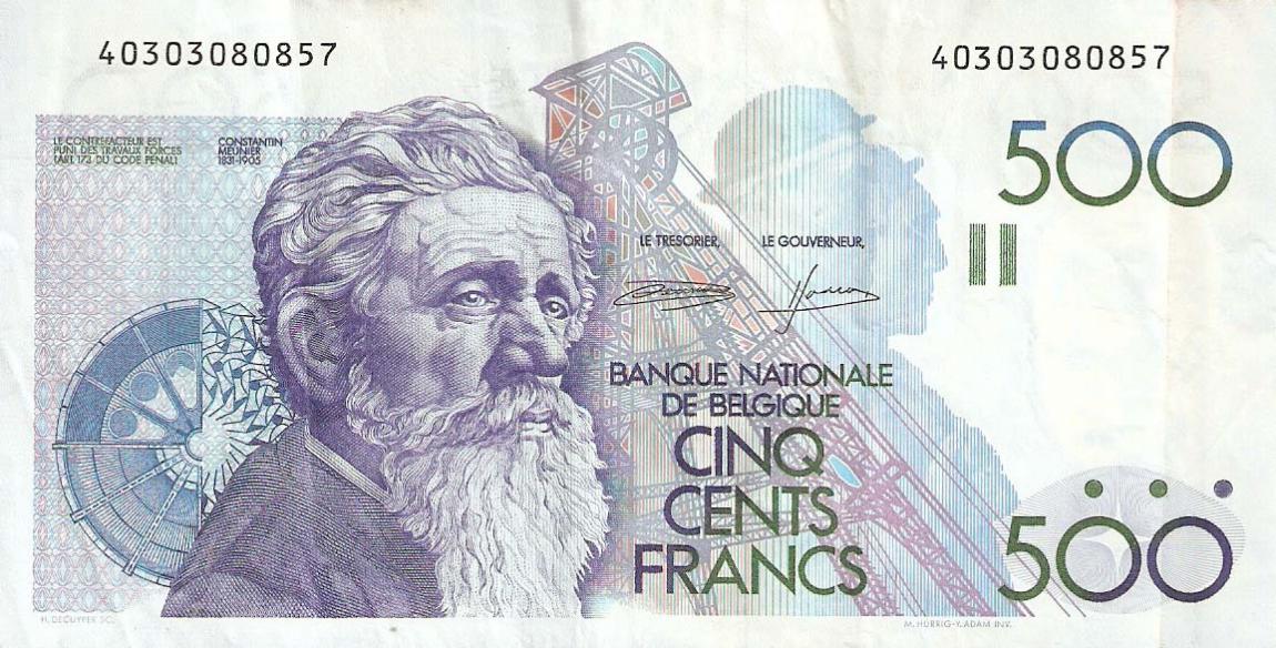 Front of Belgium p143a: 500 Francs from 1982