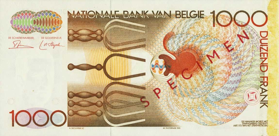 Back of Belgium p144s: 1000 Francs from 1980