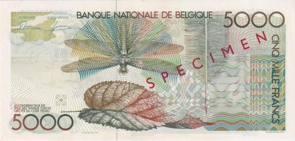 Back of Belgium p145s: 5000 Francs from 1982