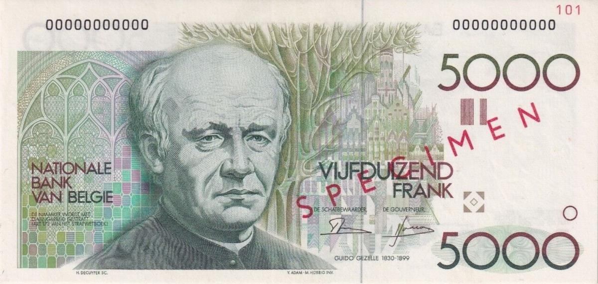 Front of Belgium p145s: 5000 Francs from 1982