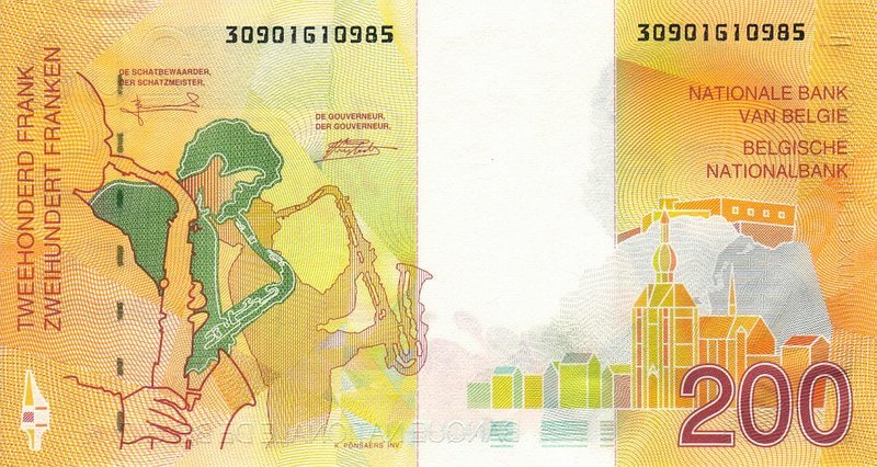 Back of Belgium p148a: 200 Francs from 1995