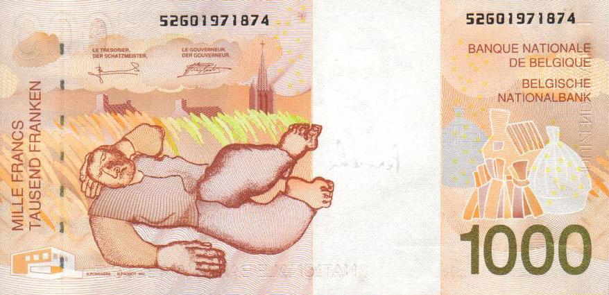 Back of Belgium p150a: 1000 Francs from 1997