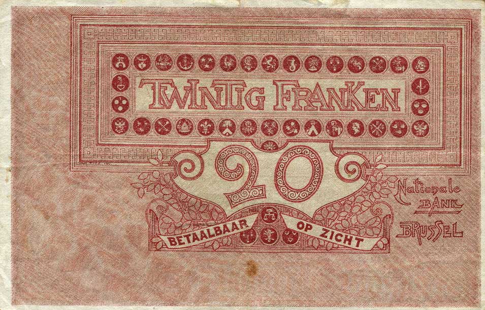 Back of Belgium p67: 20 Francs from 1910