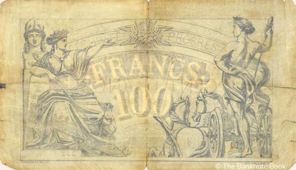 Back of Belgium p69: 100 Francs from 1905