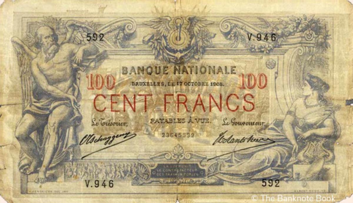 Front of Belgium p69: 100 Francs from 1905