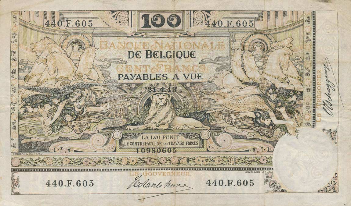 Front of Belgium p71: 100 Francs from 1909