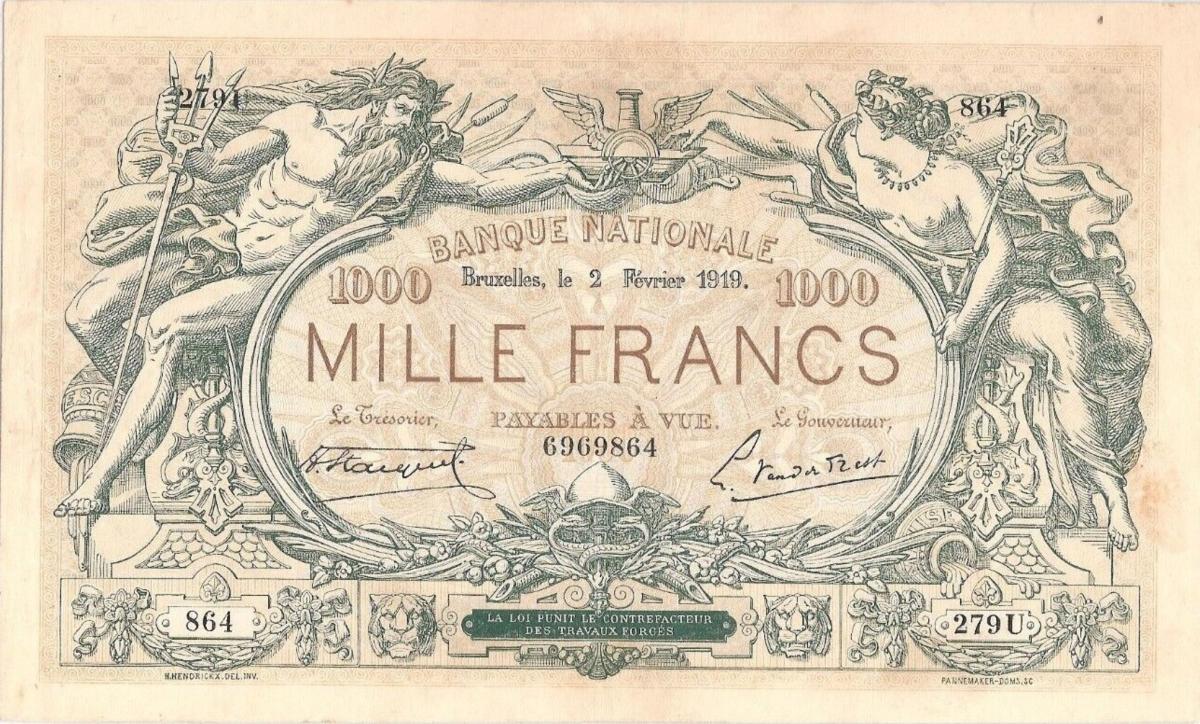 Front of Belgium p73: 1000 Francs from 1909