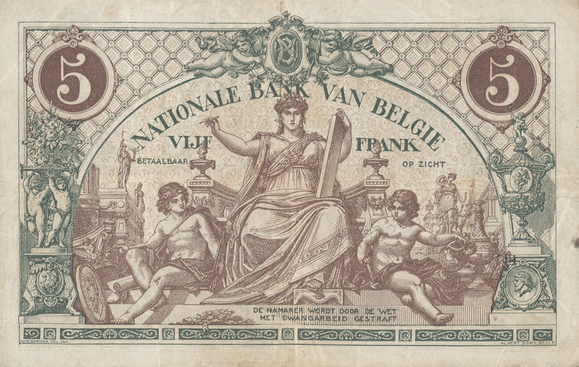 Back of Belgium p75a: 5 Francs from 1914