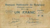 p81 from Belgium: 1 Franc from 1914