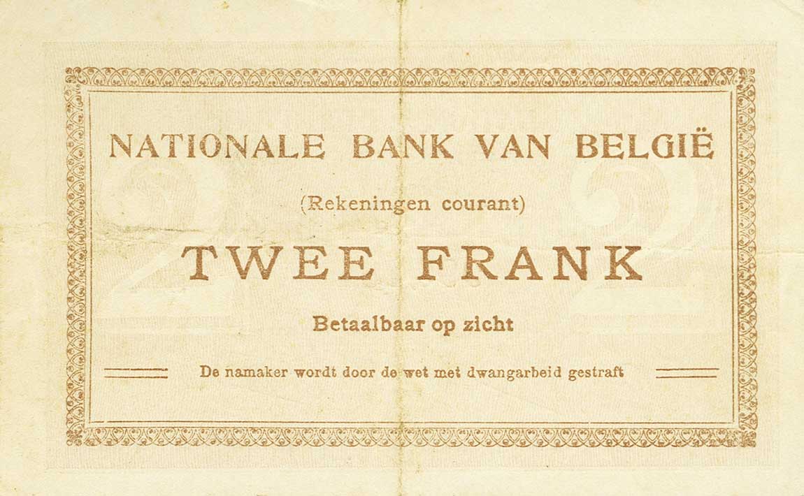 Back of Belgium p82: 2 Francs from 1914