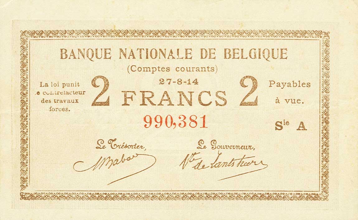 Front of Belgium p82: 2 Francs from 1914