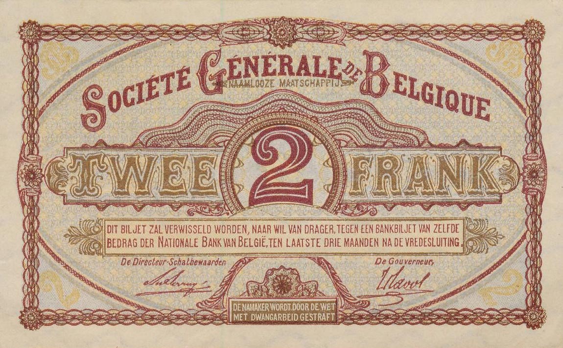 Back of Belgium p87: 2 Francs from 1915