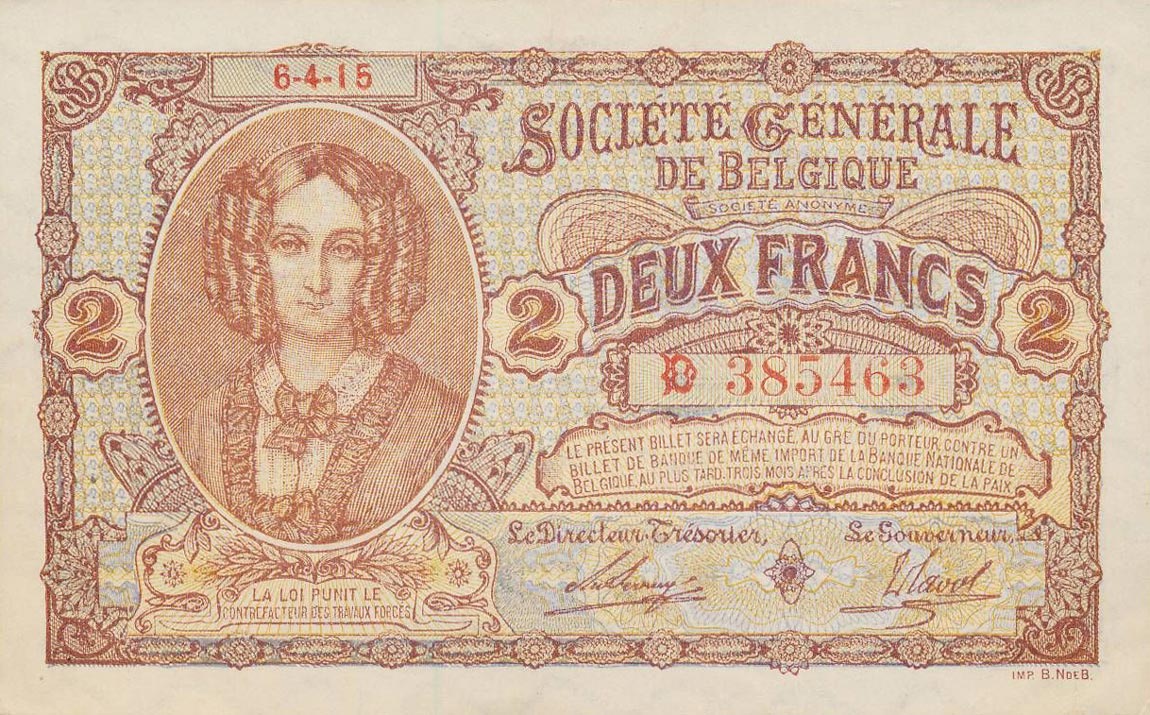 Front of Belgium p87: 2 Francs from 1915
