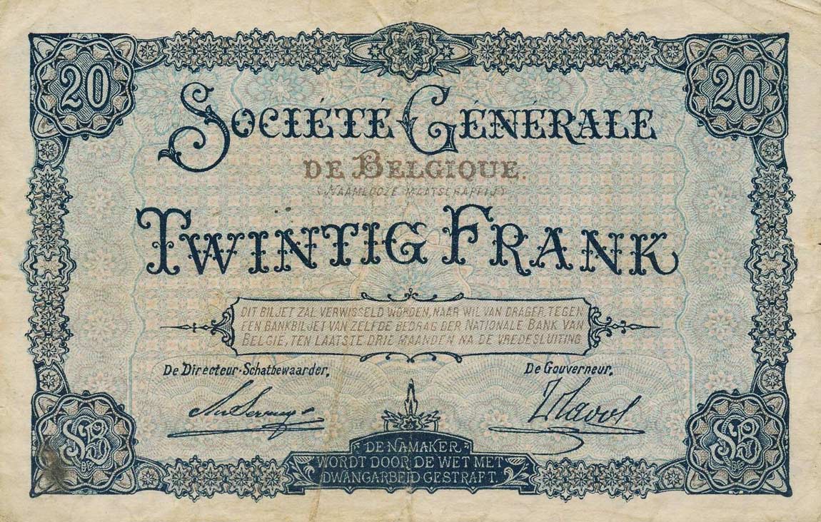 Back of Belgium p89: 20 Francs from 1915