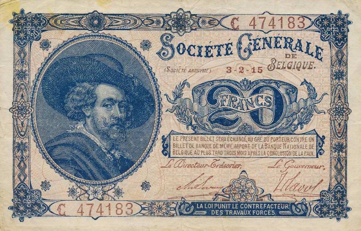 Front of Belgium p89: 20 Francs from 1915