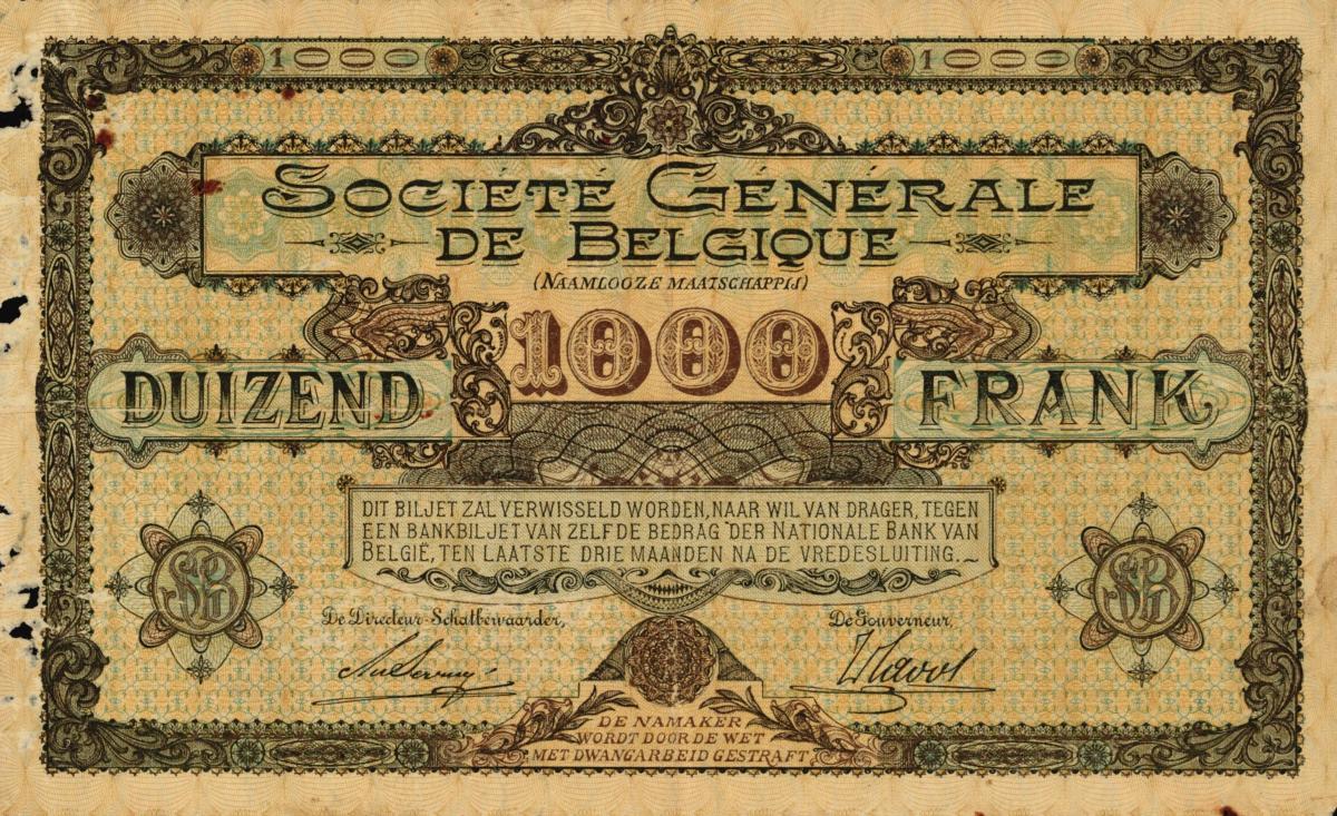 Back of Belgium p91: 1000 Francs from 1915