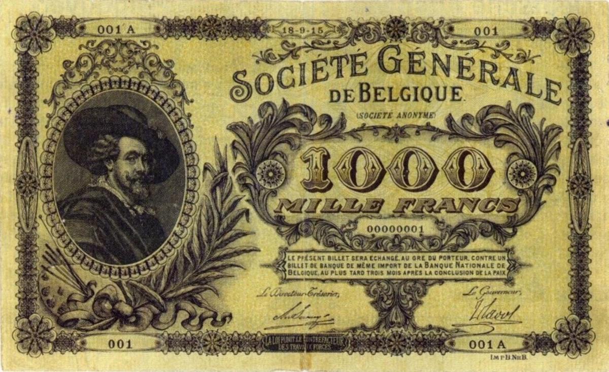 Front of Belgium p91: 1000 Francs from 1915