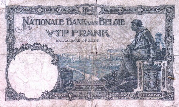 Back of Belgium p93: 5 Francs from 1922
