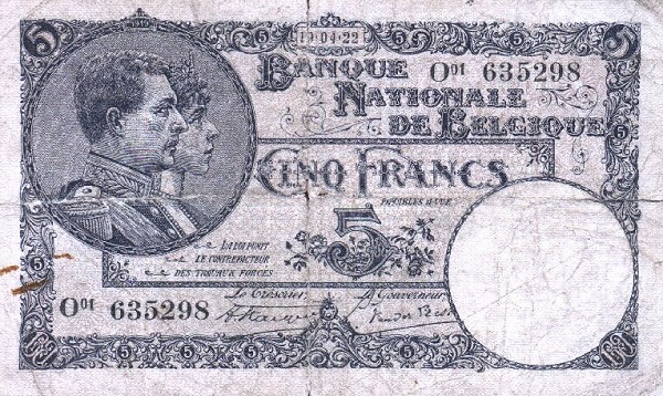 Front of Belgium p93: 5 Francs from 1922