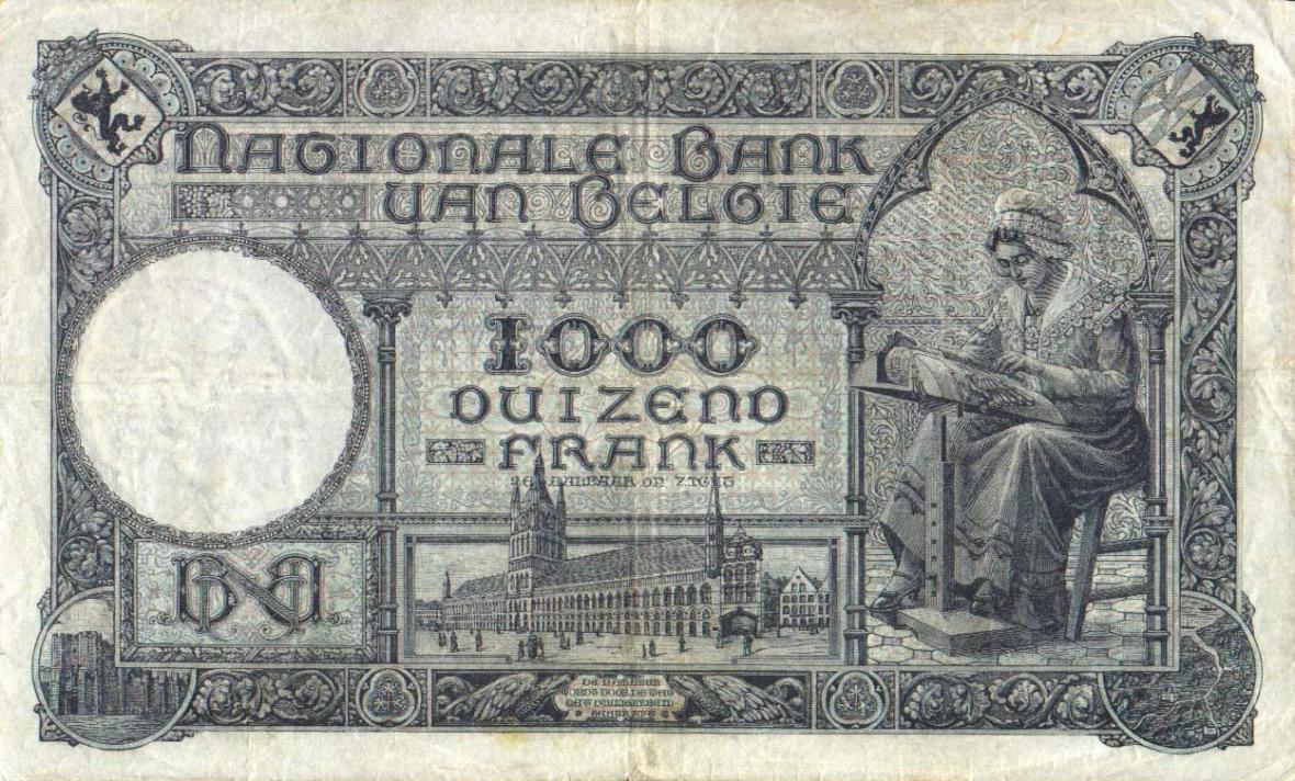 Back of Belgium p96: 1000 Francs from 1922