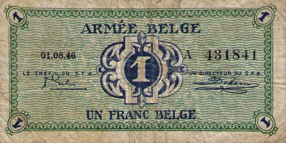 Front of Belgium pM1a: 1 Franc from 1946