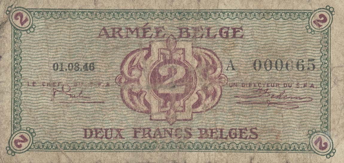 Front of Belgium pM2a: 2 Francs from 1946