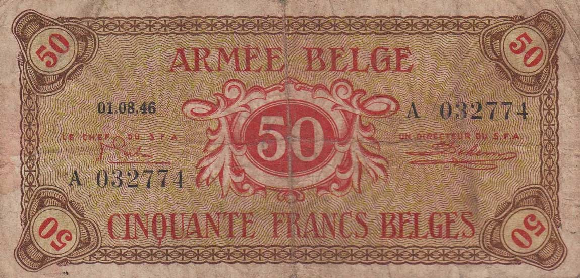 Front of Belgium pM6a: 50 Francs from 1946