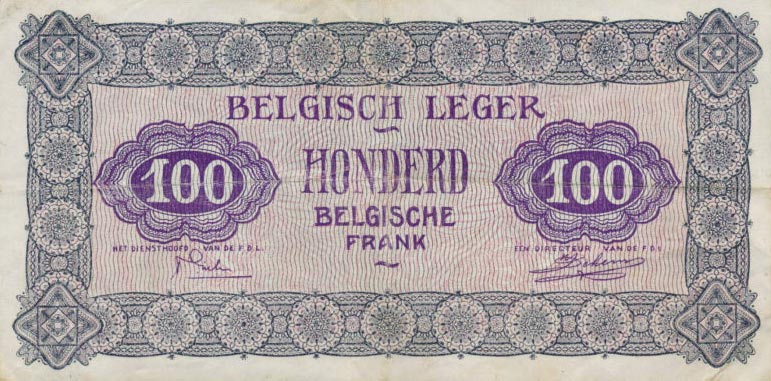 Back of Belgium pM7a: 100 Francs from 1946